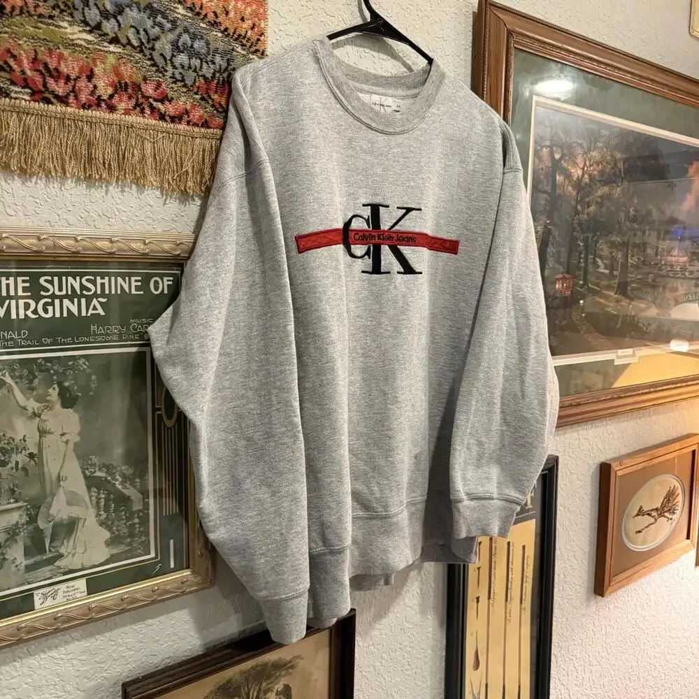 Vintage 90s Calvin Klein‎ Jeans Sweatshirt Size Mens Medium Gray Logo USA